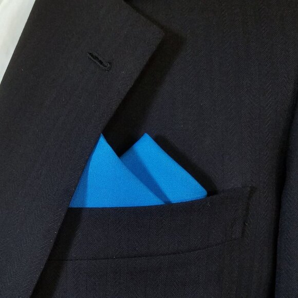 New - Ocean Blue Cotton Pre-Folded Pocket Square Handkerchief Insert - Picture 2 of 6
